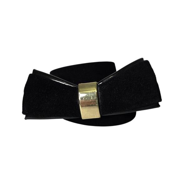 Vtg Talbots Womens Black Velvet & Leather Thin Belt Bow w Gold Size XS Y2K - Picture 2 of 12